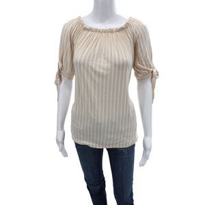 Aquavita Women Beige Striped Bohemian Tie Closure 3/4 Sleeve Blouse Size S
